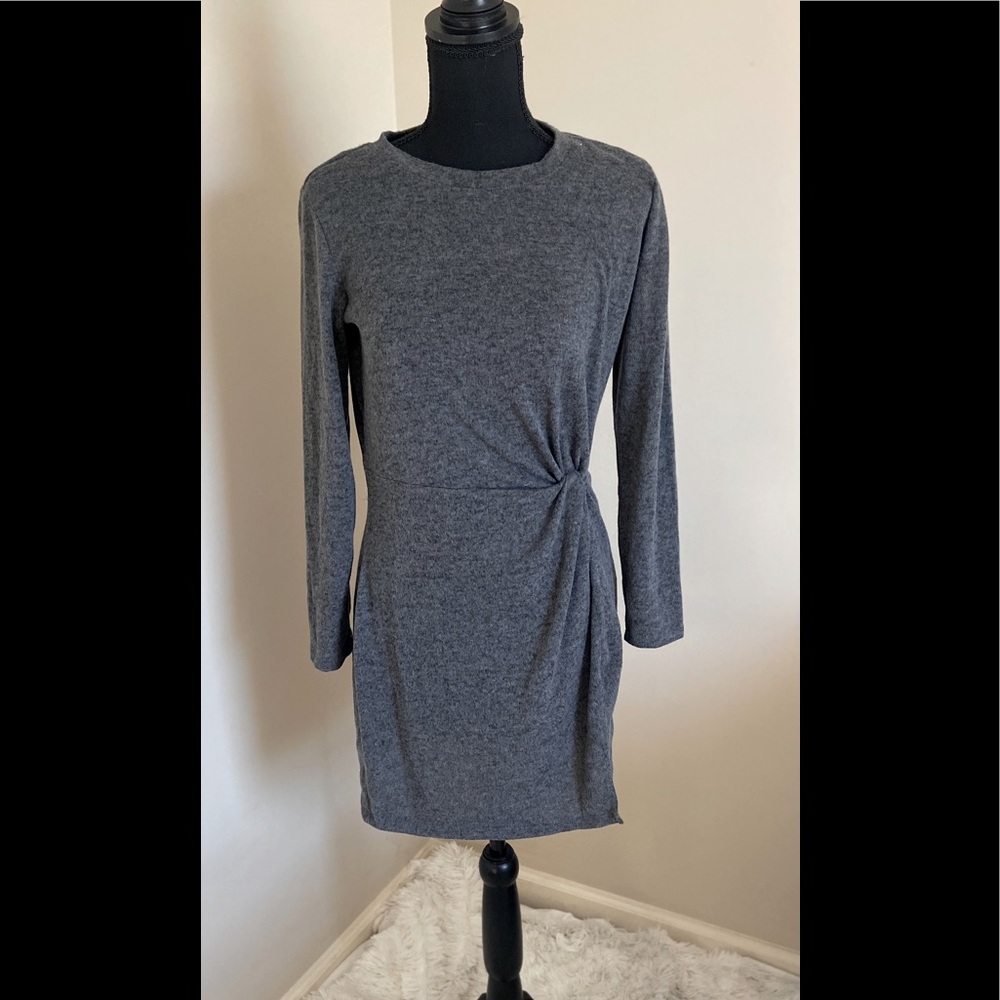 Gray Side Knot Sweater Dress